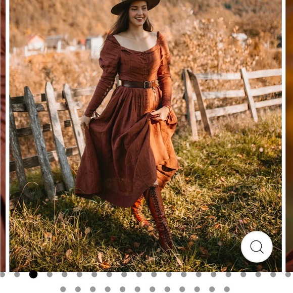 LINENNAIVE Nicola 33 Regency striped dress amber brown size large NWT - Picture 14 of 16